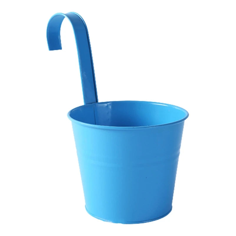 1Pcs Wall Hanging Flower Pots Metal Flower Pots with Handle Iron Garden Balcony Vertical Bucket Holder Home Decor Garden Pots