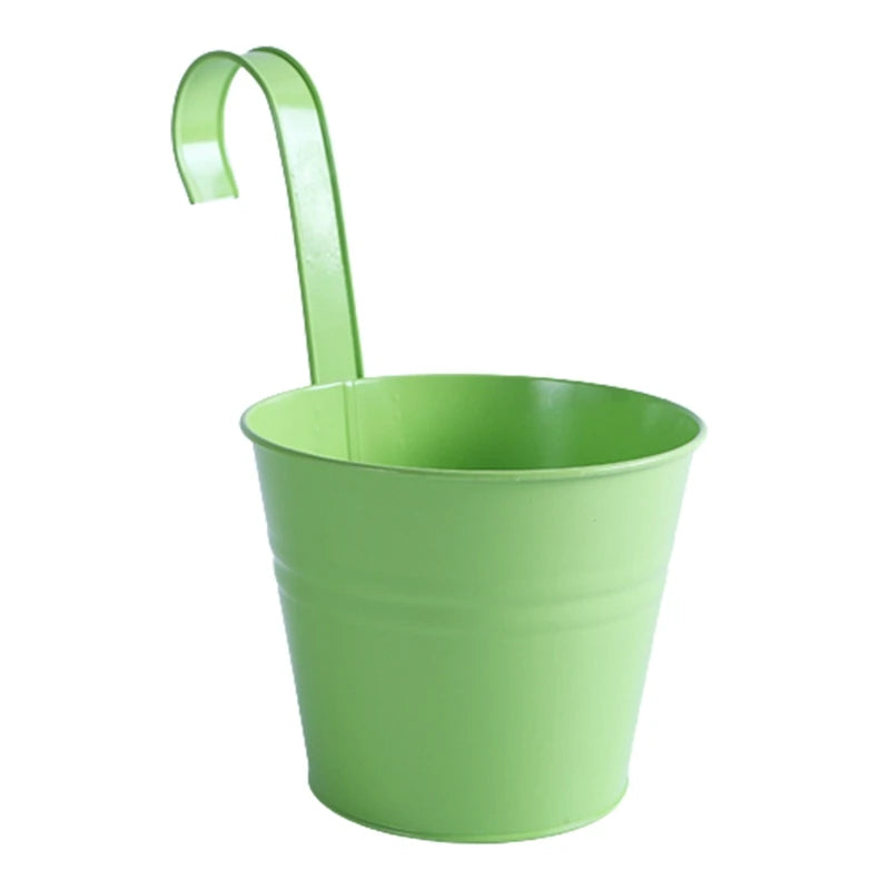 1Pcs Wall Hanging Flower Pots Metal Flower Pots with Handle Iron Garden Balcony Vertical Bucket Holder Home Decor Garden Pots