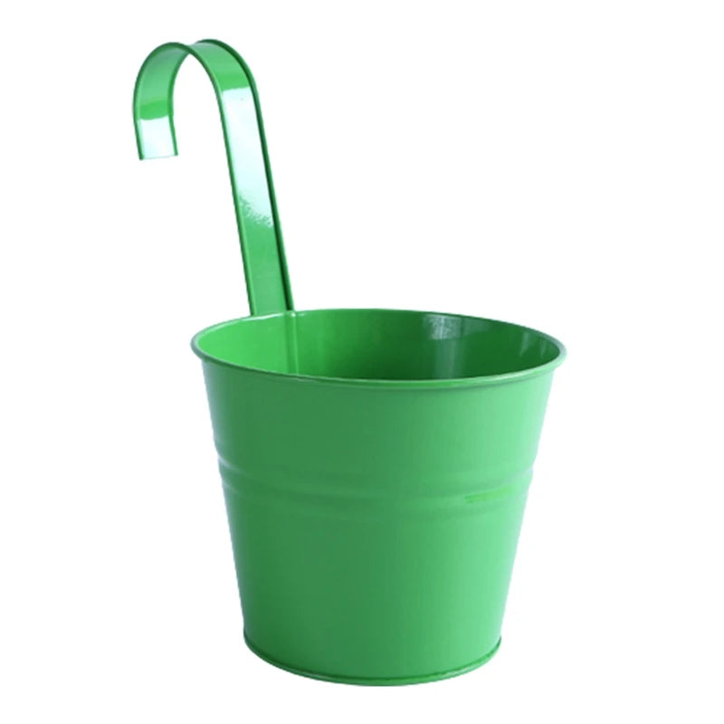 1Pcs Wall Hanging Flower Pots Metal Flower Pots with Handle Iron Garden Balcony Vertical Bucket Holder Home Decor Garden Pots