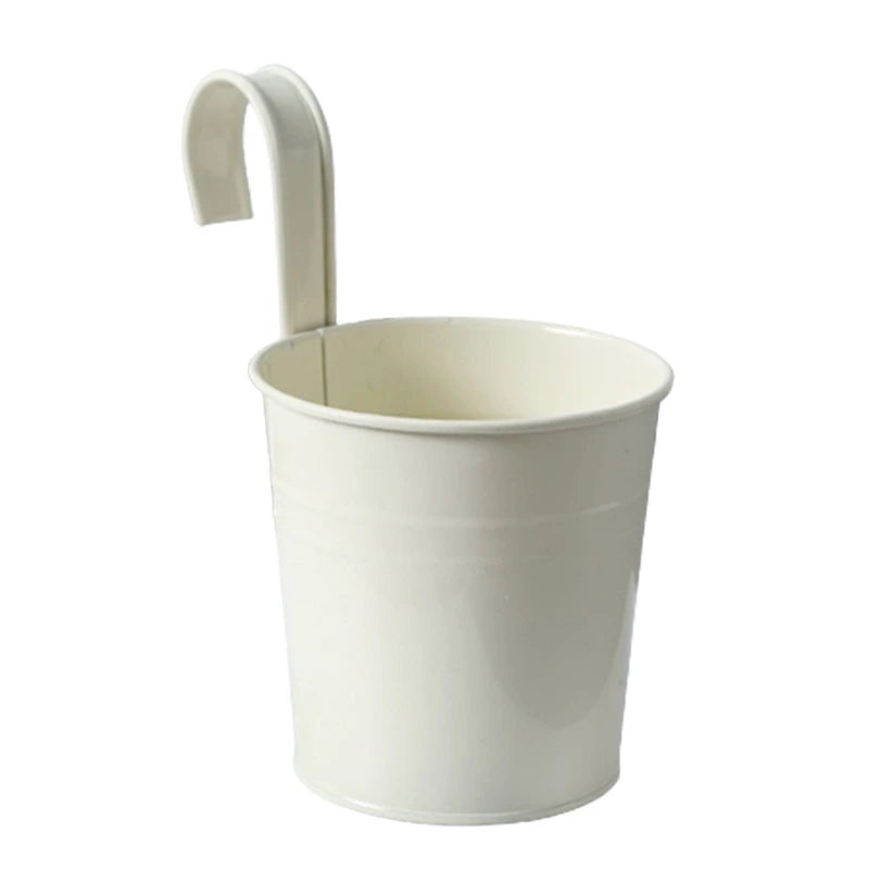 1Pcs Wall Hanging Flower Pots Metal Flower Pots with Handle Iron Garden Balcony Vertical Bucket Holder Home Decor Garden Pots