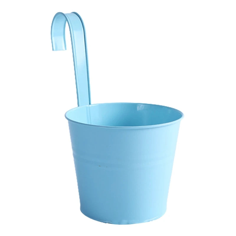 1Pcs Wall Hanging Flower Pots Metal Flower Pots with Handle Iron Garden Balcony Vertical Bucket Holder Home Decor Garden Pots