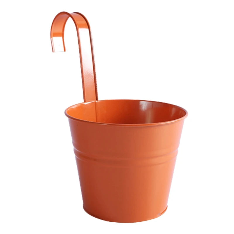 1Pcs Wall Hanging Flower Pots Metal Flower Pots with Handle Iron Garden Balcony Vertical Bucket Holder Home Decor Garden Pots
