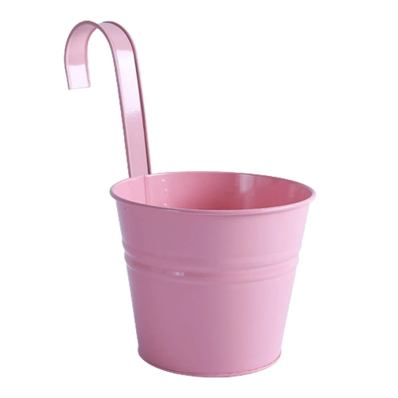 1Pcs Wall Hanging Flower Pots Metal Flower Pots with Handle Iron Garden Balcony Vertical Bucket Holder Home Decor Garden Pots