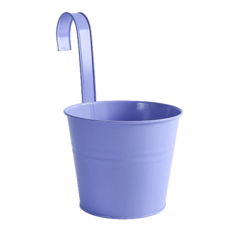 1Pcs Wall Hanging Flower Pots Metal Flower Pots with Handle Iron Garden Balcony Vertical Bucket Holder Home Decor Garden Pots