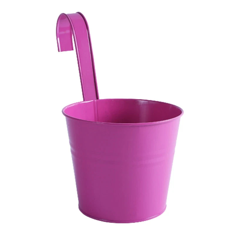 1Pcs Wall Hanging Flower Pots Metal Flower Pots with Handle Iron Garden Balcony Vertical Bucket Holder Home Decor Garden Pots