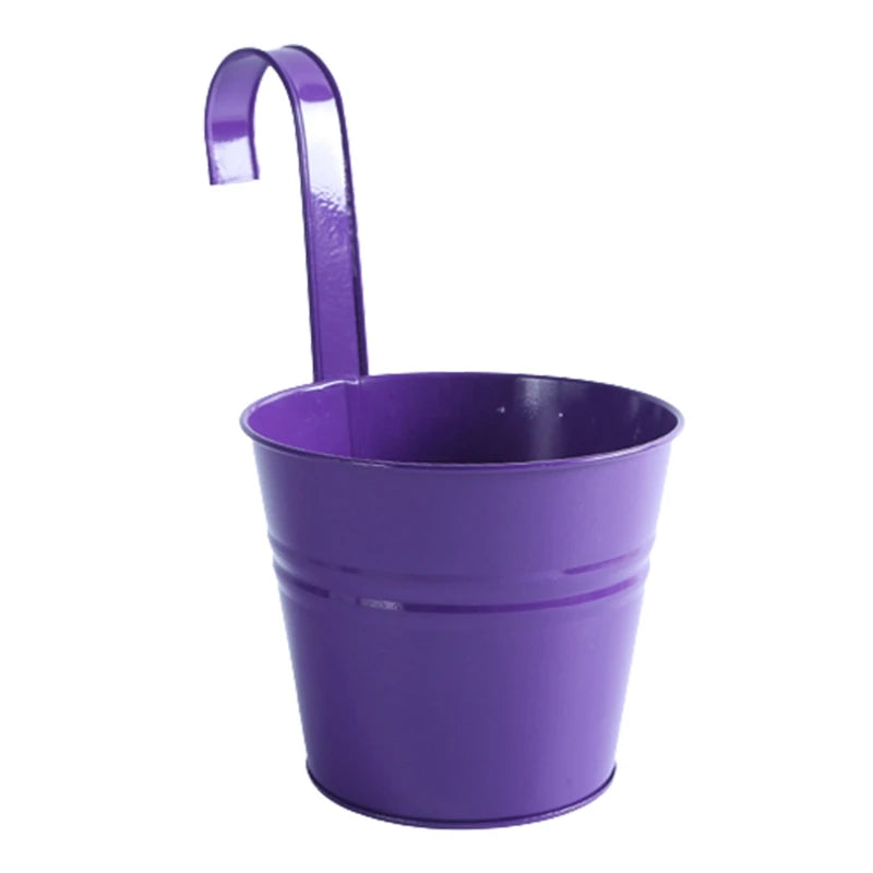1Pcs Wall Hanging Flower Pots Metal Flower Pots with Handle Iron Garden Balcony Vertical Bucket Holder Home Decor Garden Pots