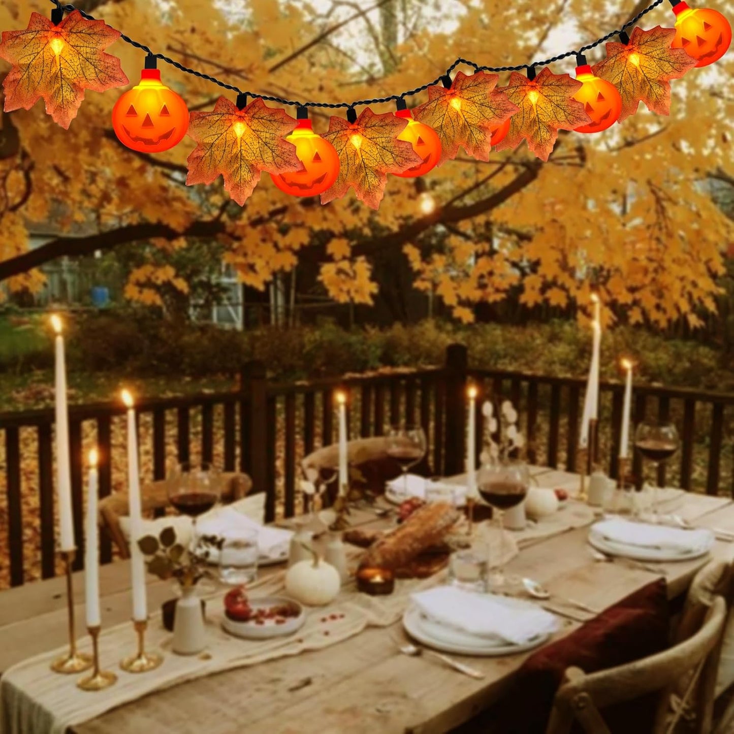 Thanksgiving Day Red Maple Leaf with Pumpkin LED Lights, 13.5FT Plug in Autumn Fall Light with 35 Mini LED Bulbs for Thanksgiving Day Halloween Home DIY Party Decoration