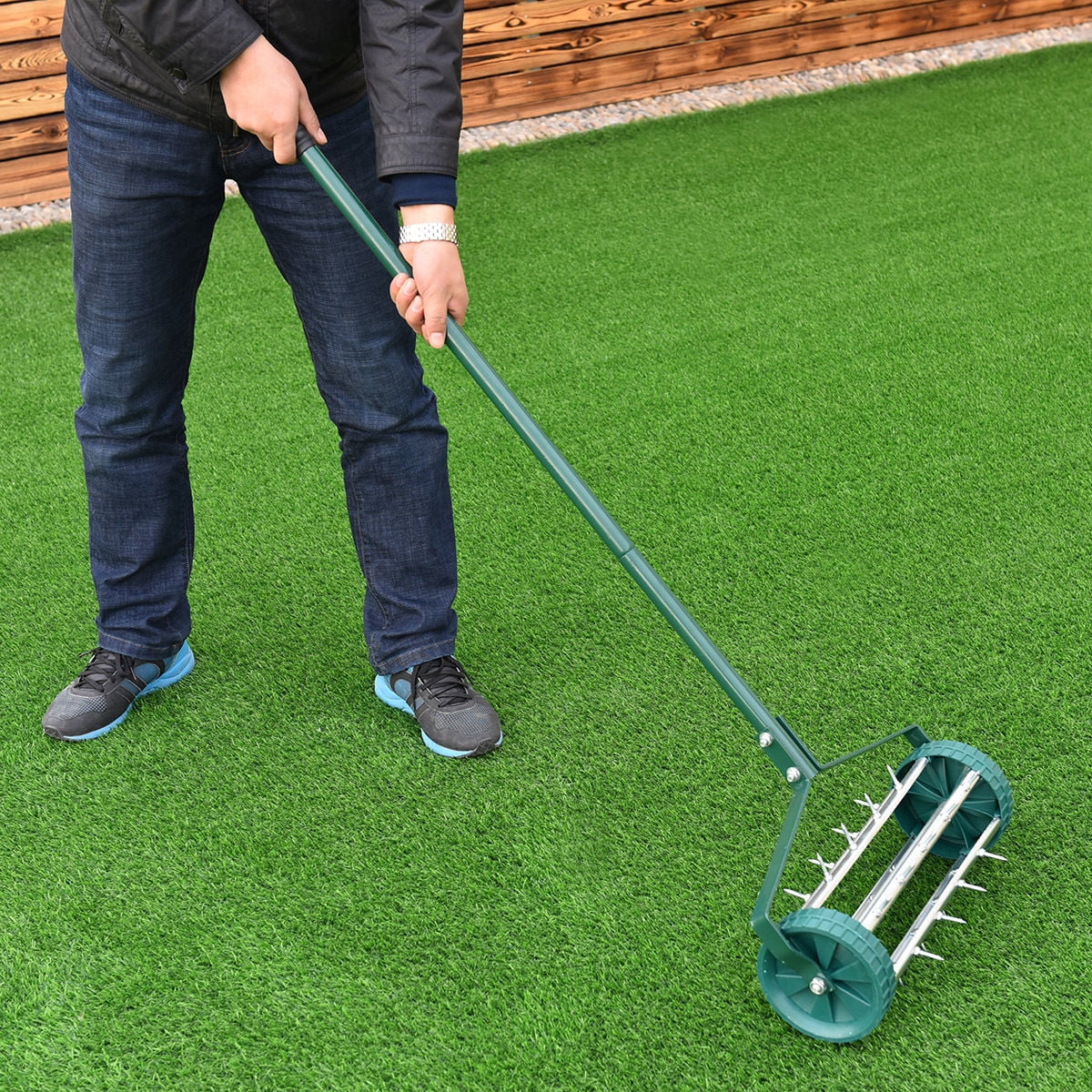 Rolling Garden Lawn Aerator Roller Home Grass Steel Handle