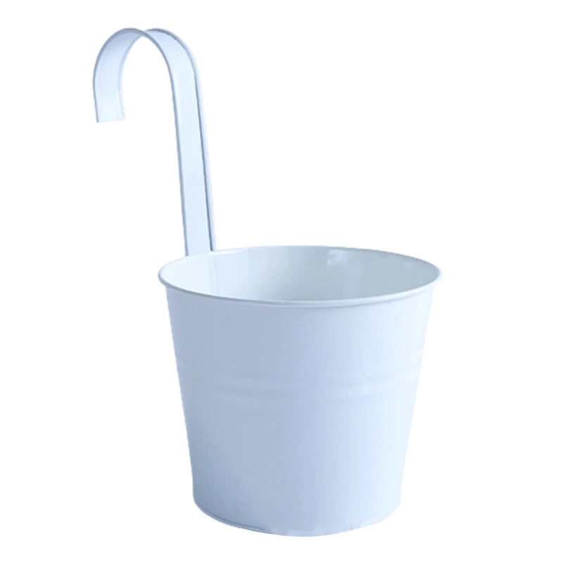 1Pcs Wall Hanging Flower Pots Metal Flower Pots with Handle Iron Garden Balcony Vertical Bucket Holder Home Decor Garden Pots