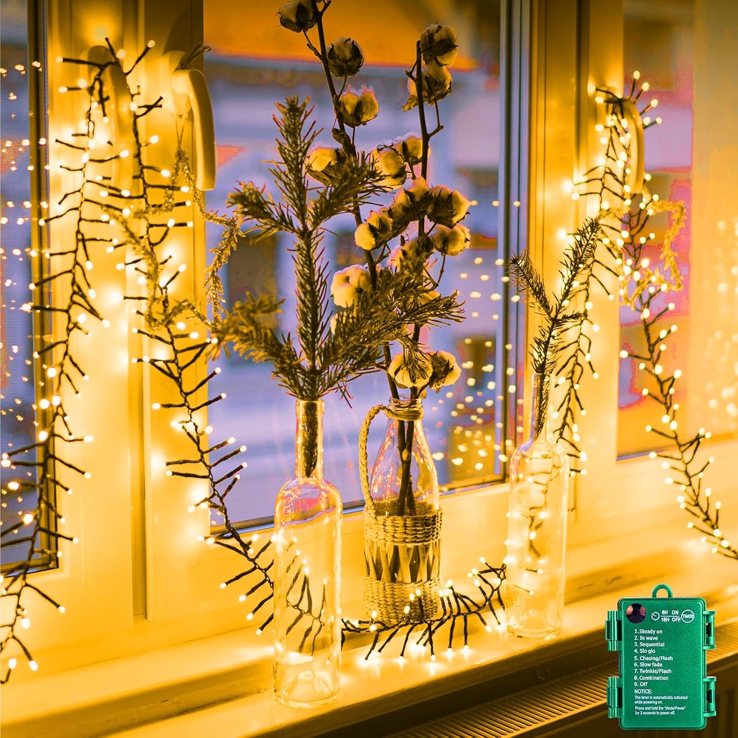Halloween Lights Battery Operated Outdoor, 10FT 120 LED Orange and Purple Halloween Cluster Lights with Timer, 8 Modes Waterproof Twinkle Fairy String Lights for Indoor Decorations