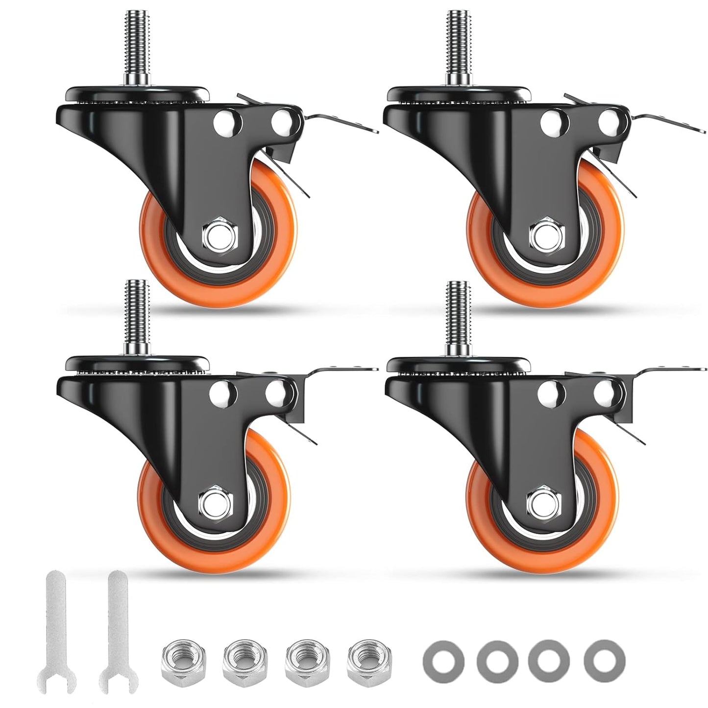 4 Inch Caster Wheels 2200Lbs, Threaded Stem Casters Set of 4 Heavy Duty, 1/2"-13 X 1 (Screw Diameter 1/2", Stem Length 1"), Safety Dual Locking Industrial Castors, Wheels for Cart, Furniture