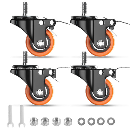 4 Inch Caster Wheels 2200Lbs, Threaded Stem Casters Set of 4 Heavy Duty, 1/2"-13 X 1 (Screw Diameter 1/2", Stem Length 1"), Safety Dual Locking Industrial Castors, Wheels for Cart, Furniture