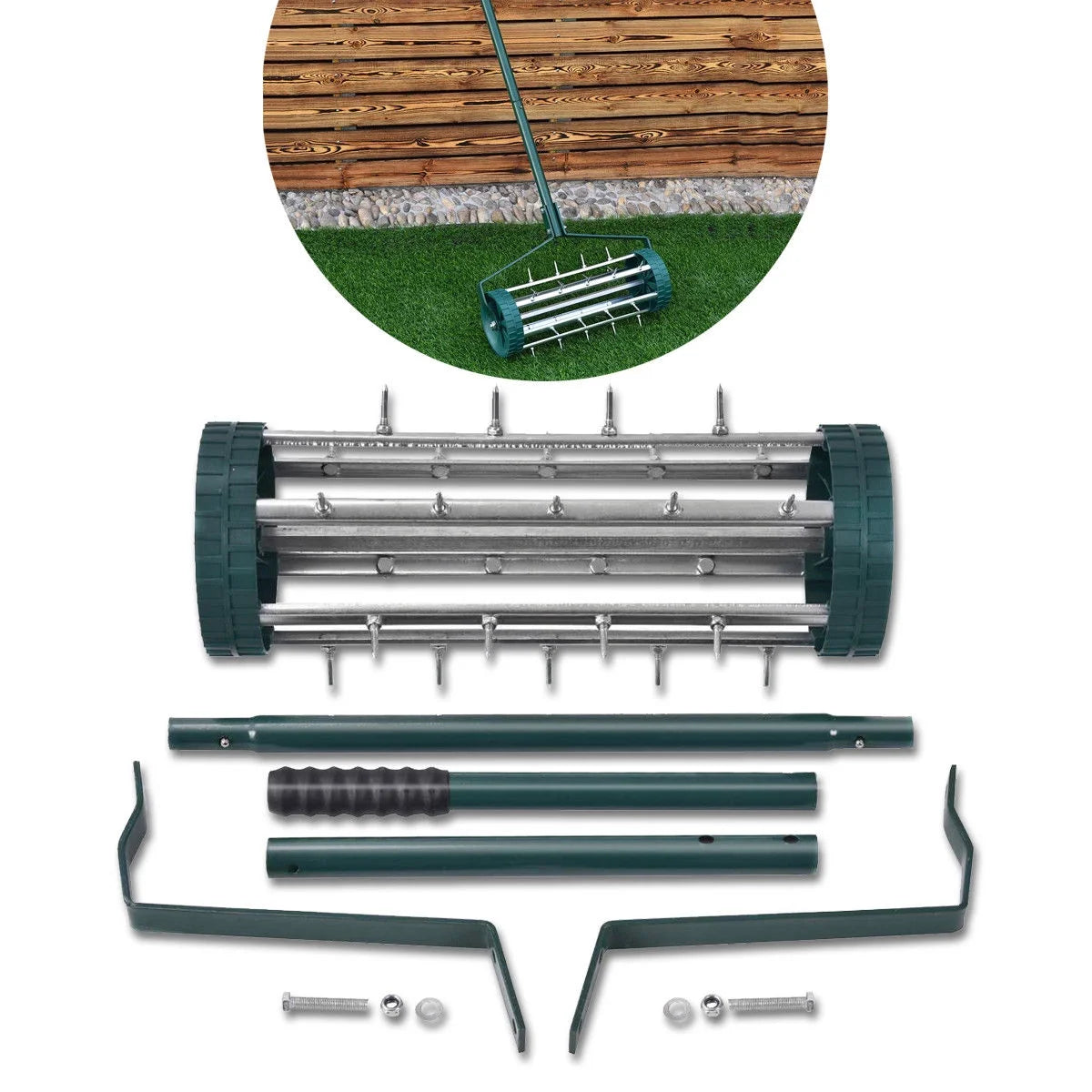 Rolling Garden Lawn Aerator Roller Home Grass Steel Handle