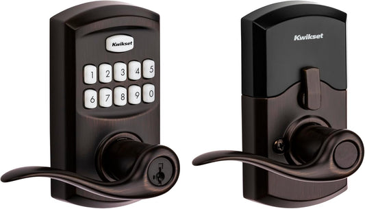Smartcode 917 Keypad Keyless Entry Traditional Residential Electronic Lever Deadbolt Alternative with Tustin Door Handle and Smartkey Security, Venetian Bronze