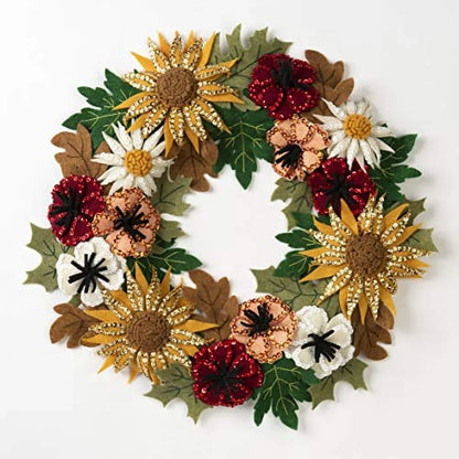 Felt Applique DIY Holiday Wreath, Fall Floral, 16.5" X 16.5"
