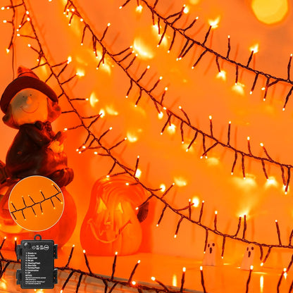 Halloween Lights Battery Operated Outdoor, 10FT 120 LED Orange and Purple Halloween Cluster Lights with Timer, 8 Modes Waterproof Twinkle Fairy String Lights for Indoor Decorations