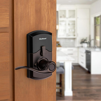 Smartcode 917 Keypad Keyless Entry Traditional Residential Electronic Lever Deadbolt Alternative with Tustin Door Handle and Smartkey Security, Venetian Bronze