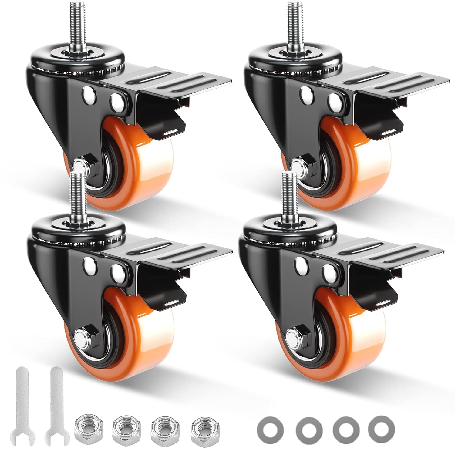 4 Inch Caster Wheels 2200Lbs, Threaded Stem Casters Set of 4 Heavy Duty, 1/2"-13 X 1 (Screw Diameter 1/2", Stem Length 1"), Safety Dual Locking Industrial Castors, Wheels for Cart, Furniture