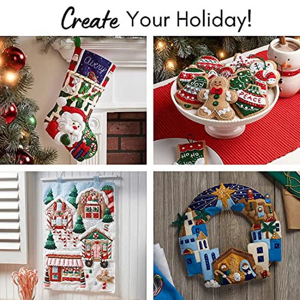 Felt Applique DIY Holiday Wreath, Fall Floral, 16.5" X 16.5"