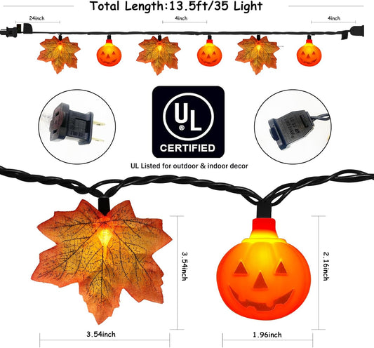 Thanksgiving Day Red Maple Leaf with Pumpkin LED Lights, 13.5FT Plug in Autumn Fall Light with 35 Mini LED Bulbs for Thanksgiving Day Halloween Home DIY Party Decoration