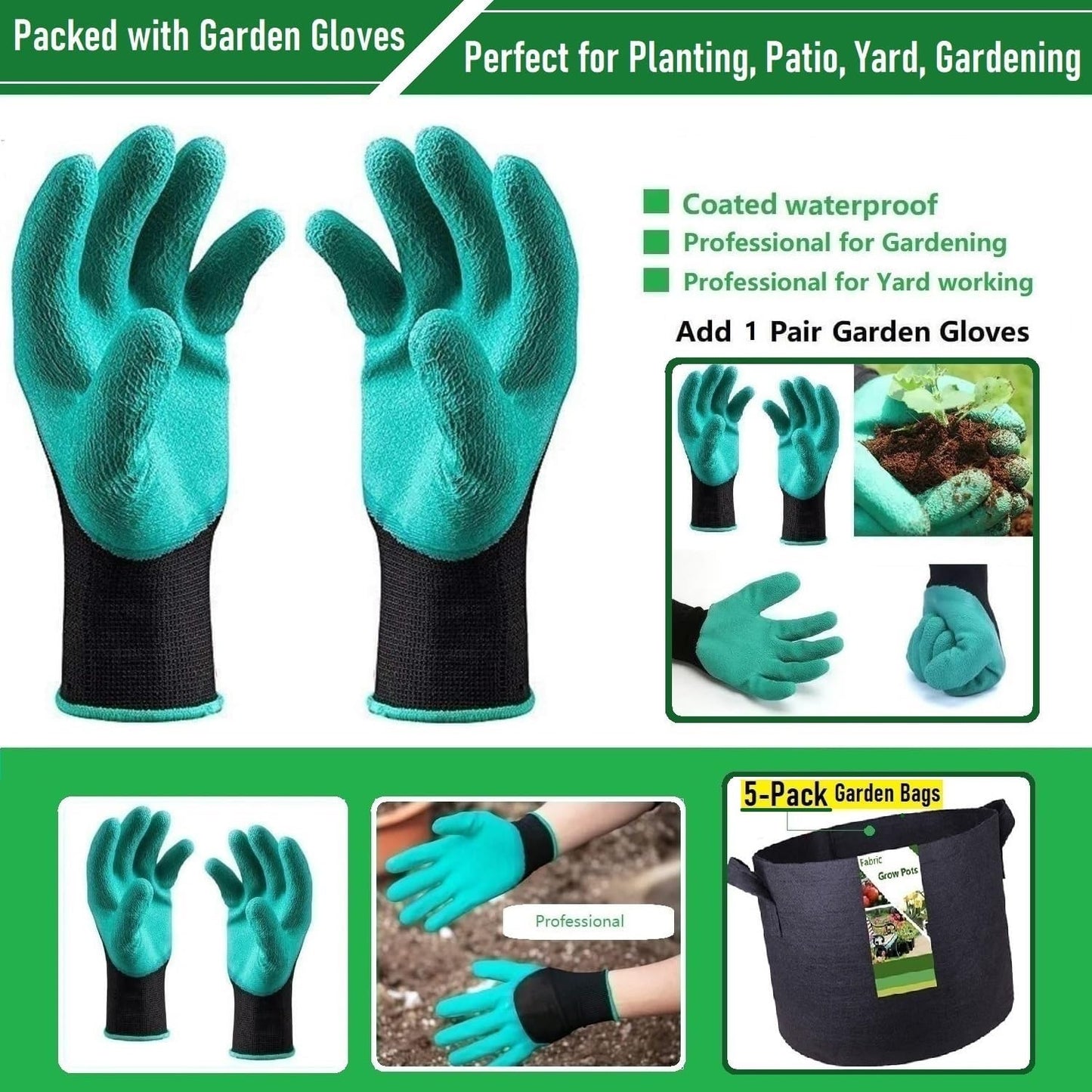 5-Pack 15 Gallon Thickened Plant Grow Bags (20X12 Inch) Fabric Plant Pots Garden Bag for Potato,Tomato Planters,Herbs Veggies Planter Bag,Garden Pot,Flower Pot,Barrel Planter,Plant Container W/ Gloves