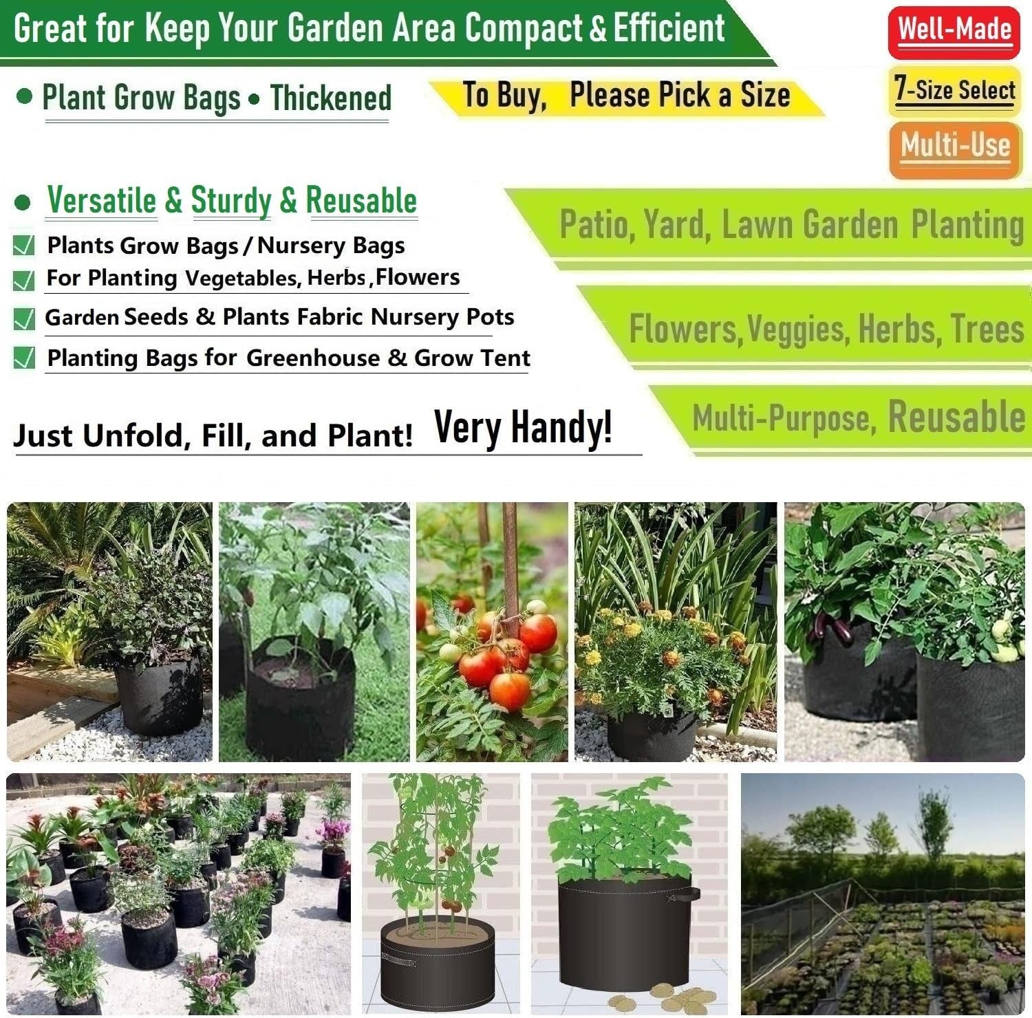 5-Pack 15 Gallon Thickened Plant Grow Bags (20X12 Inch) Fabric Plant Pots Garden Bag for Potato,Tomato Planters,Herbs Veggies Planter Bag,Garden Pot,Flower Pot,Barrel Planter,Plant Container W/ Gloves