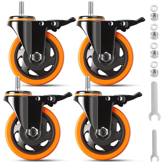 4 Inch Caster Wheels 2200Lbs, Threaded Stem Casters Set of 4 Heavy Duty, 1/2"-13 X 1 (Screw Diameter 1/2", Stem Length 1"), Safety Dual Locking Industrial Castors, Wheels for Cart, Furniture