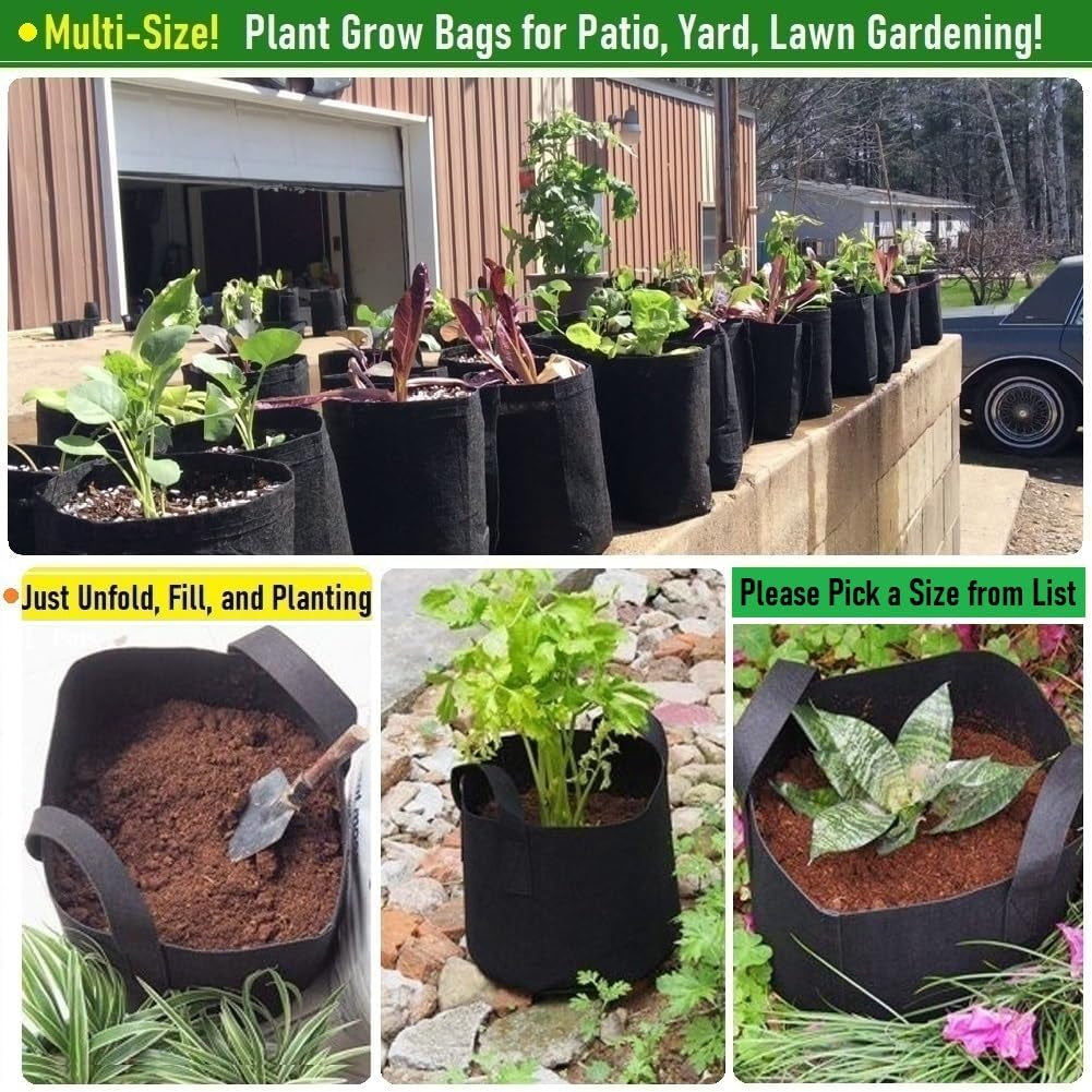 5-Pack 15 Gallon Thickened Plant Grow Bags (20X12 Inch) Fabric Plant Pots Garden Bag for Potato,Tomato Planters,Herbs Veggies Planter Bag,Garden Pot,Flower Pot,Barrel Planter,Plant Container W/ Gloves
