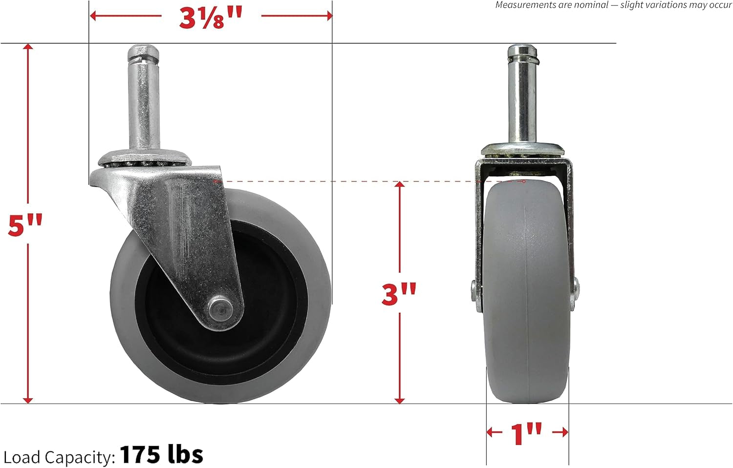 9807 3-Inch Swivel Stem Caster, Rubber Wheel, 7/16-Inch Stem Diameter, 175-Lb Load Capacity