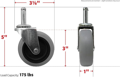9807 3-Inch Swivel Stem Caster, Rubber Wheel, 7/16-Inch Stem Diameter, 175-Lb Load Capacity