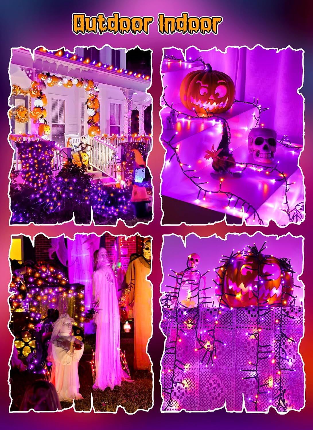 Halloween Lights Battery Operated Outdoor, 10FT 120 LED Orange and Purple Halloween Cluster Lights with Timer, 8 Modes Waterproof Twinkle Fairy String Lights for Indoor Decorations