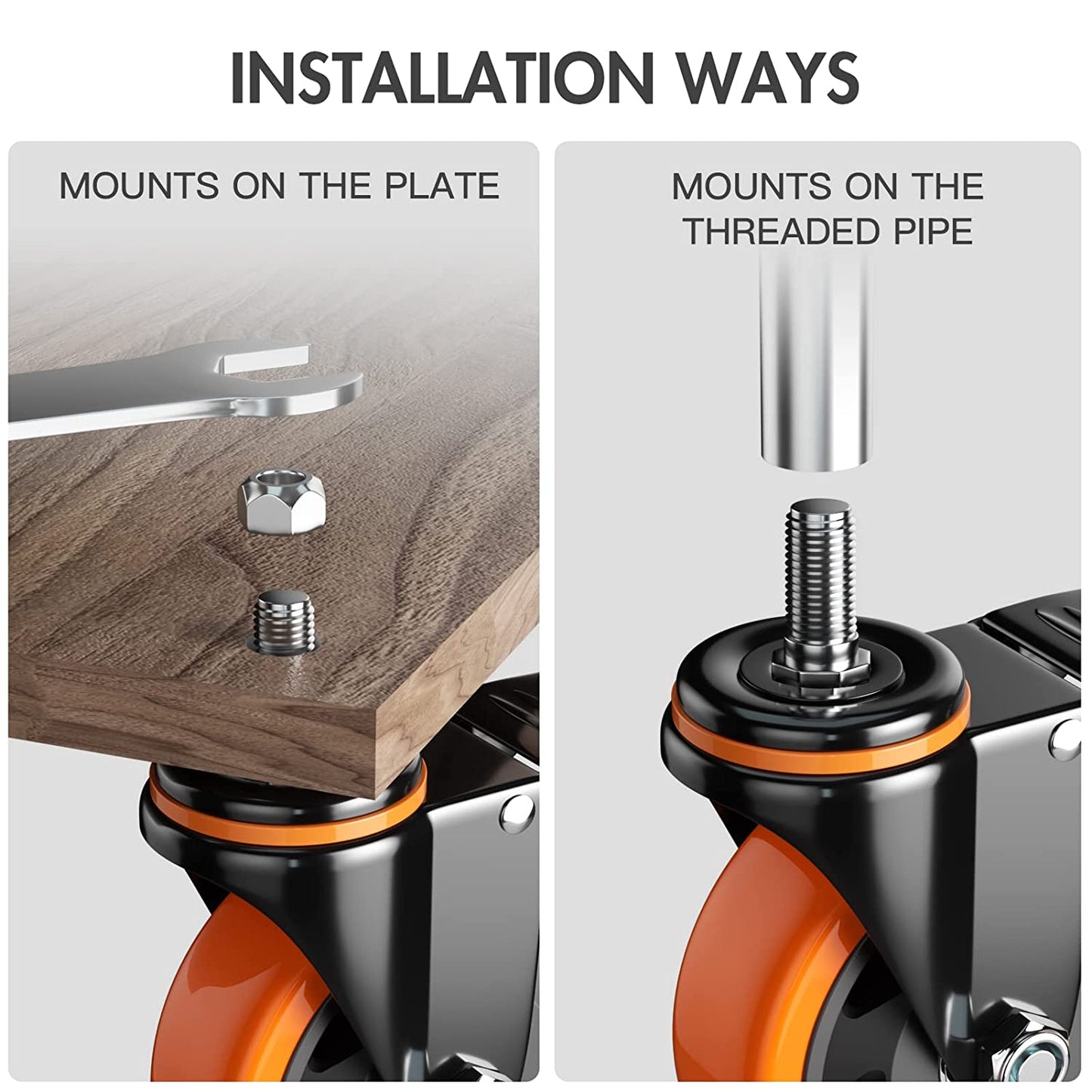 4 Inch Caster Wheels 2200Lbs, Threaded Stem Casters Set of 4 Heavy Duty, 1/2"-13 X 1 (Screw Diameter 1/2", Stem Length 1"), Safety Dual Locking Industrial Castors, Wheels for Cart, Furniture