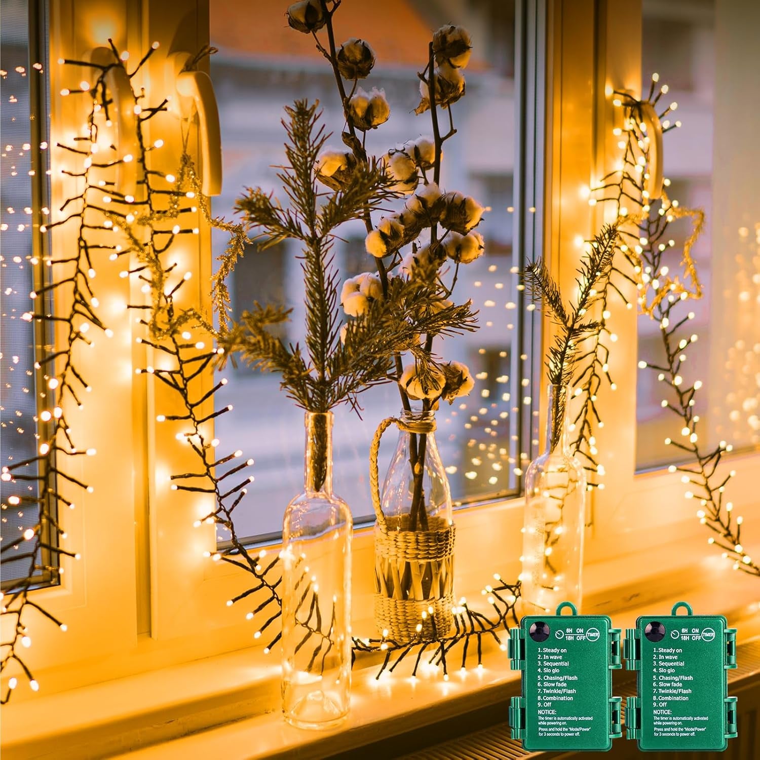 Halloween Lights Battery Operated Outdoor, 10FT 120 LED Orange and Purple Halloween Cluster Lights with Timer, 8 Modes Waterproof Twinkle Fairy String Lights for Indoor Decorations