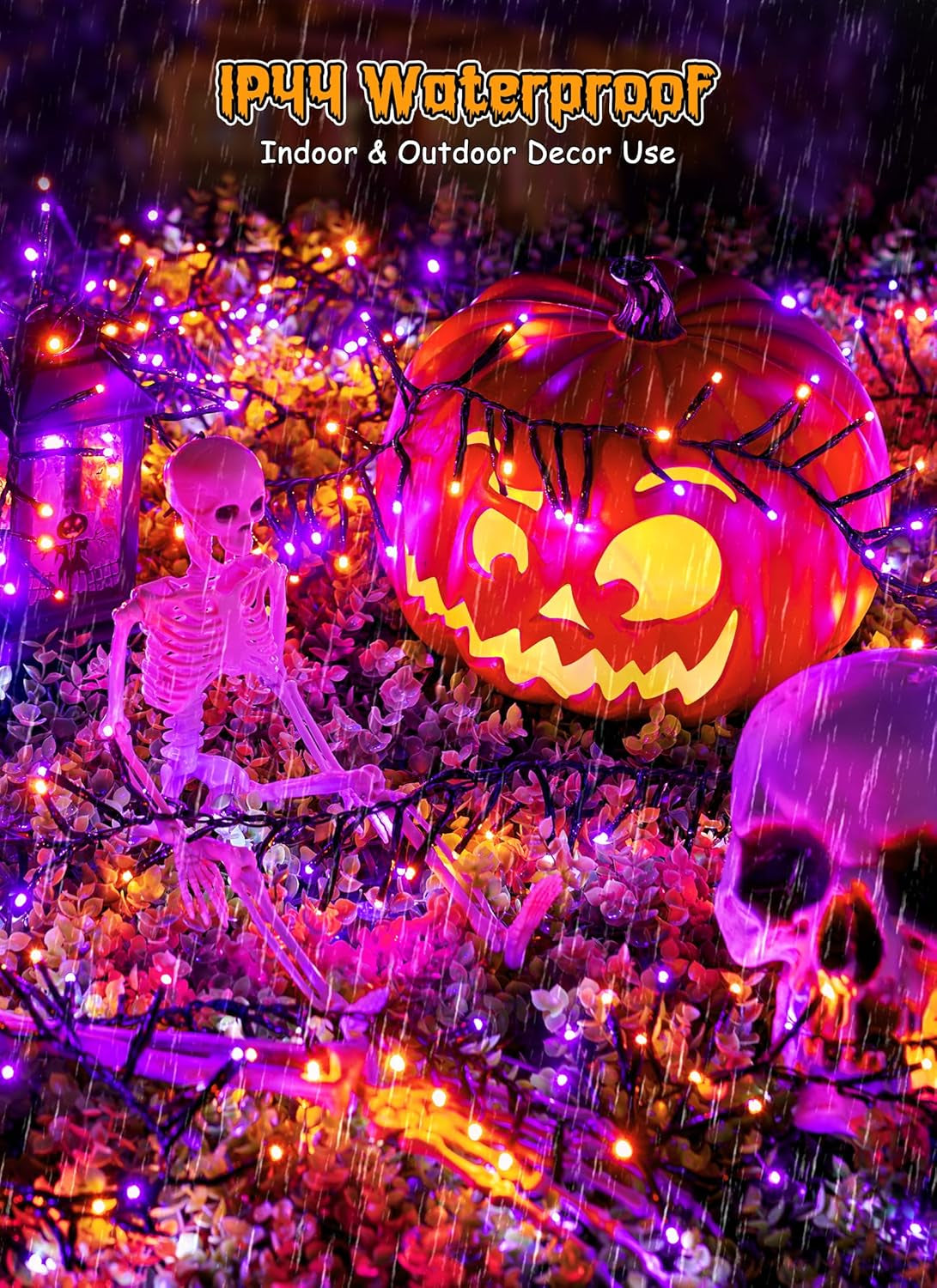 Halloween Lights Battery Operated Outdoor, 10FT 120 LED Orange and Purple Halloween Cluster Lights with Timer, 8 Modes Waterproof Twinkle Fairy String Lights for Indoor Decorations