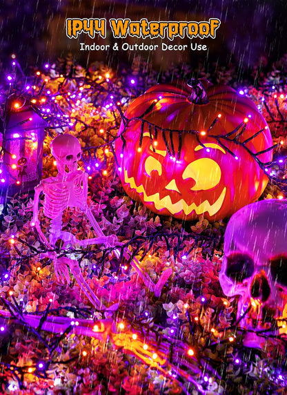 Halloween Lights Battery Operated Outdoor, 10FT 120 LED Orange and Purple Halloween Cluster Lights with Timer, 8 Modes Waterproof Twinkle Fairy String Lights for Indoor Decorations